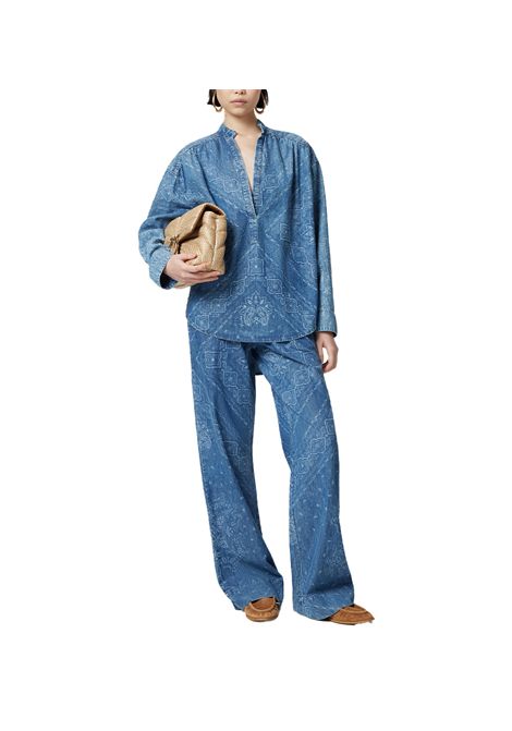 Blusa Pinko donna Bengasi 104975 A218 Blu boxy denim all over laser colletto coreana asimmetrico cotone PINKO | Camicia | 104975 A218PJE